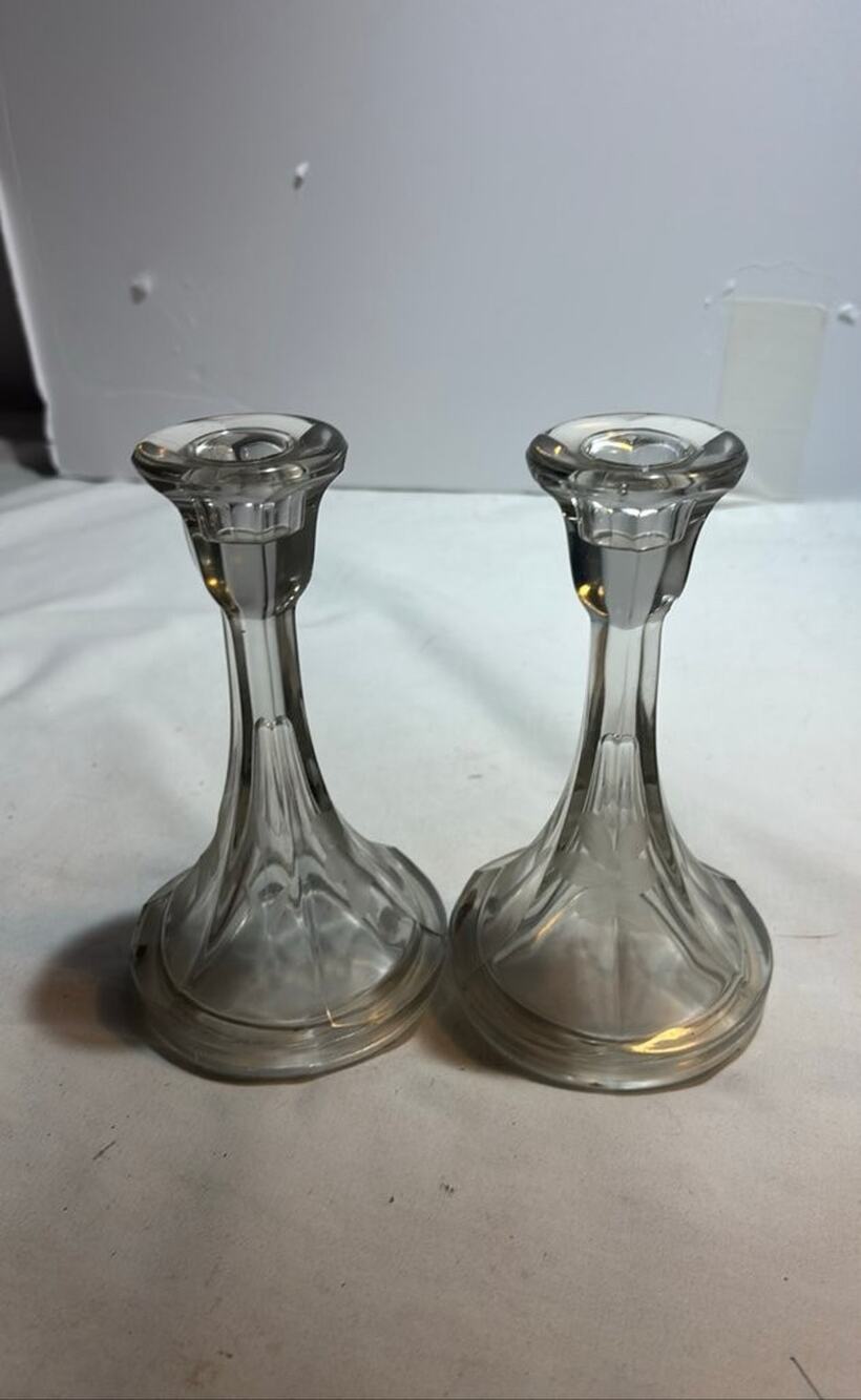 Pair of Vintage Glass Candlestick Holders